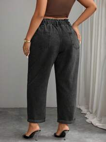 Elenzga Plus Size Simple Solid Color Casual Denim Jeans, Everyday Wear - Dark Grey - View 2