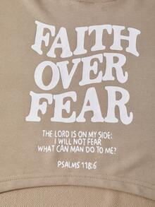 3件套女童休闲连帽衫套装 - 白色字母印花连帽衫，简约吊带，卡其色工装裤。适合上学、旅行、通勤。可搭配夹克、背心。 - 卡其色 - 查看 7