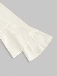 SHEIN MOD Women's Pleated Elegant Apricot Crepe Ruffle Collar Bell Sleeve Blouse,Fall/Winter,Western Wear Women,2000s Style,Western All White Party Outfits For Women,Vintage ,Winter All White Party Outfit For Women,Off The Shoulder ,Airport All White Party Outfit For Women,Halloween Costumes,Teacher All White Party Outfits For Women,Office All White Party Outfits For Women,Satin Dress,Elegant Dresses For Women - Apricot - View 5