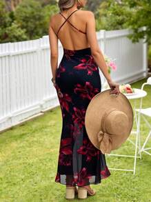 KARISMINA 女士深 V 领露背花卉印花度假修身连衣裙 - 彩色 - 查看 6