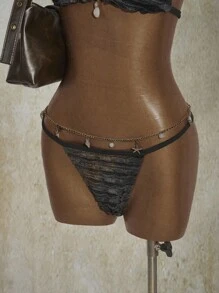 SHEIN ICON 度假海滩性感渐变色褶皱面料比基尼泳裤 - 彩色 - 查看 3