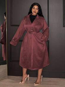 Veslaya Abrigo de ante sintético elegante y formal de color plata para mujer de talla grande, otoño 2025, nuevo invierno, casual de oficina, liso, con solapa grande, cintura ceñida, manga larga, personalizado Siren - Marrón - Ver 5