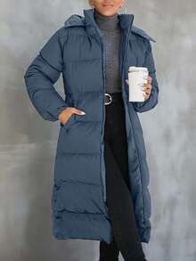 EURMUSE Women's Solid Hooded Padded Winter Coat - Cadet Blue - View 4