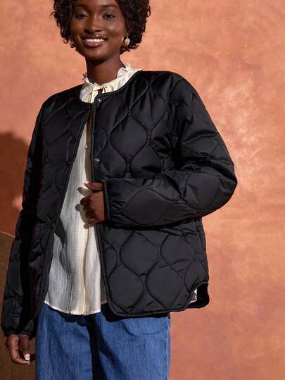 Bóhologie Women, Autumn, Winter, Long Sleeve, Regular Length, Quilted, Snap Button, Pocket, Casual Quilted Jacket Black Jacket Women Oversized Jacket Womens Quilted Jacket Black Quilted Jacket Outerwear Women