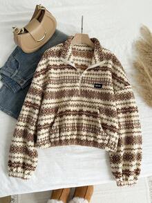 Comfortcana Plus Size Casual Totem Double-Sided Fleece Sweatshirt, Autumn/Winter - Multicolor - View 2