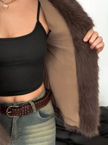 SHEIN Tall Women's Long Sleeve Open Front Faux Fur Fashion Jacket Women Brown Jacket In Fall/Winter - Brown - View 10
