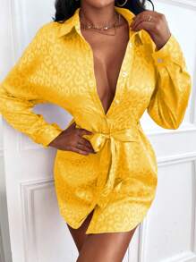 Zolique Fashionable Commuter Leopard Jacquard Long Sleeve Shirt Fall Cloth For Women