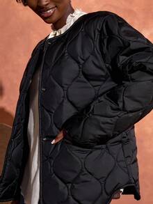 Bóhologie Phụ nữ, Mùa thu, Mùa đông, Tay dài, Chiều dài thông thường, Chần bông, Nút bấm, Túi, Thường ngày - màu đen - Xem 4