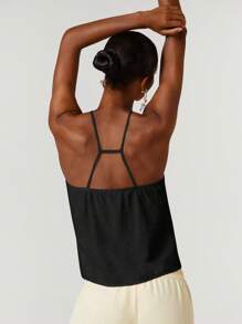 Athîral Top corto de halter de unicolor para mujer - Negro - Ver 2