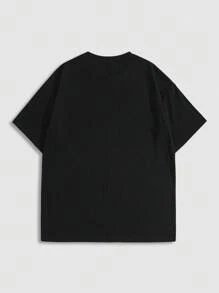 ROMWE MEN Street Life Men Embroidered Round Neck Short Sleeve T-Shirt, Unisex Couple Tee For Summer, 2000s Style - Black - View 4