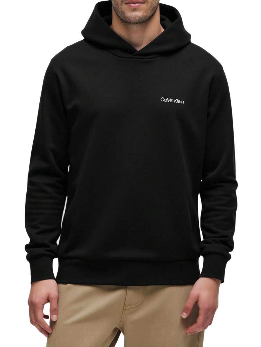 Calvin Klein 男士休闲宽松连帽长袖运动衫 - 黑色 - 查看 1
