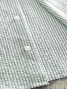 AXEPEAK Áo sơ mi nam cổ polo in chữ kẻ sọc tay ngắn - màu xanh lá - Xem 6