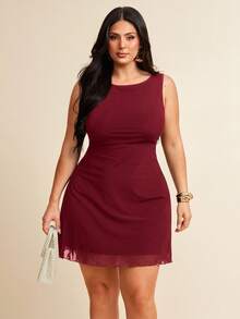 SHEIN BAE Plus Size Women's Sleeveless Mesh Dress, Spring/Summer