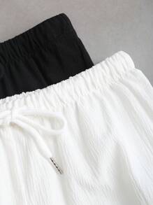 Flirla Petite 2 pièces Ensemble de pantalons droits de couleur unie noir et blanc pour femmes - Noir et Blanc - Voir 6