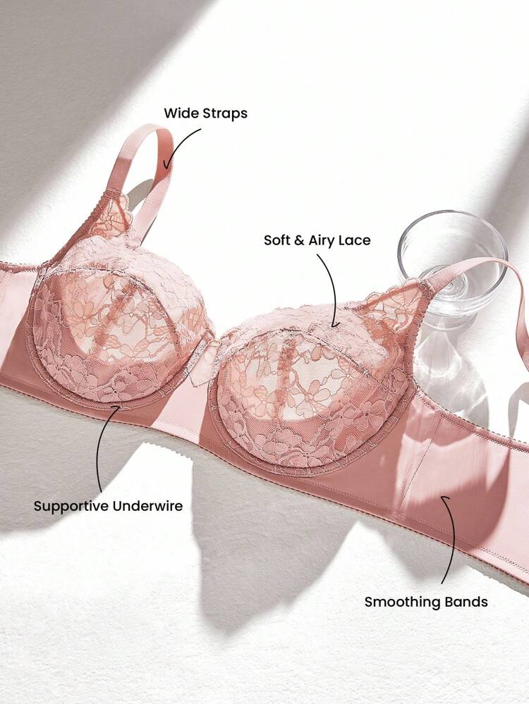 Plus Full Coverage Lace Mesh Bra