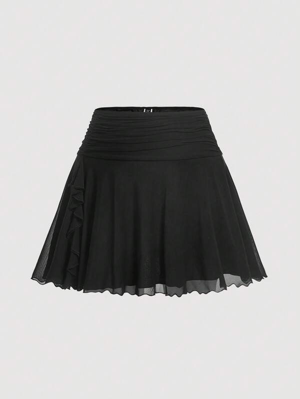 SHEIN MOD Midirock in großen Größen Mit Plissee Und Asymmetrischem Rüschen-saum