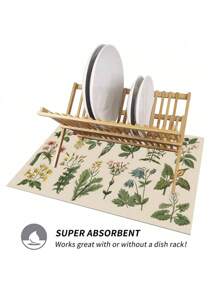 SHEIN 1 Stück Kräuter bedruckter Abtropfmatte, saugfähige Arbeitsplatte Matte für Küche, Badezimmer Waschtisch Abtropfmatte, Wasserdurchlässige Matte für Wasserhahn, Toilettenhocker Untersetzer, Toilette Spritzschutz Matte, Küchen- und Badezimmer Zubehör, geeignet als Abtropfmatte für Küche, Spüle, Tisch, Kaffeemaschine Tropfschale