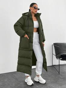 EURMUSE Waterproof, Keep Warm Feature, Double Colored Drawstring Detailed, Puffer Wintercoat - Army Green - View 5