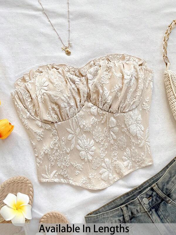 SHEIN Tall CURVE Top corto con textura de tela fruncida, sexy y con volantes, para vacaciones