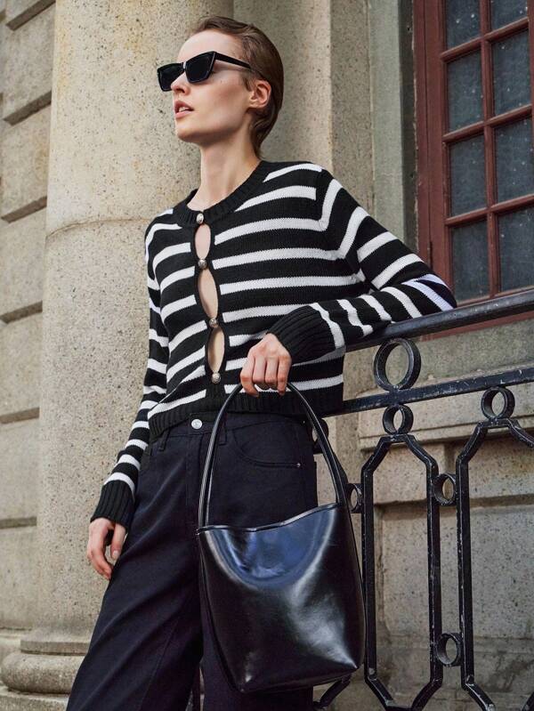 Lumivelle Ropa de otoño 2025 Nuevo suéter de punto de moda casual con bloques de color y rayas, jersey de punto de otoño e invierno