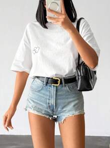 SHEIN Cottnline فستان قصير مطبوع ذو لون واحد، قميص - أبيض - مشاهدة 3