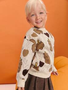 Leap Crew Leap Crew Young Girls' Cute Capybara Cartoon Animal Pullover Sweater Kids Sweaters For Girls Bear Sweater Kids,In Fall/Winter - Khaki - View 4