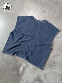 Claim Dot 男士夏季休闲水洗宽肩背心 - 藍色 - 查看 2