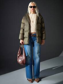 SHEIN Cottnline Long Padded Winter Coat, Front Zipper Closure Quilted Side Pockets Coat, Warm And Lightweight, Casual Winter Outerwear, Waterproof Fabric Puffer Coat - Khaki - View 6