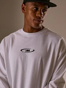 Musero 男士宽松圆领印花长袖上衣 春夏款 - 白色 - 查看 2