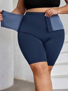 SHEIN CURVE+ Pantaloncini da donna taglie forti con controllo di vita e addome, aderenti e compressivi, con chiusura anteriore a gancio/magliette con grafica - Blu Navy - Visualizzare 6