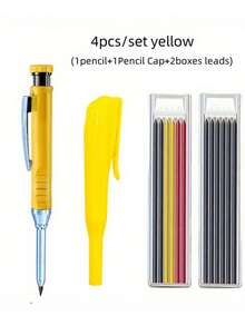 4Pcs/Set 2.8mm Solid Carpenter Pencil With Pencil Cap, Professional Deep Hole Mechanical Pencil Marker For Woodworking & Construction, Includes Built-In Sharpener, 2 Boxes Of Refill Leads, Durable Writing Tool For Carpenters, Architects, Contractors, DIY Enthusiasts, Ideal For Marking On Rough Surfaces, Heavy-Duty Design For Precision And Long-Lasting Use On-Site Or In Workshop - Sets - View 7