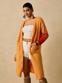 SHEIN VCAY Plus Size Women's Ombre Long Cardigan Sweater, Pockets, Loose & Comfortable, Autumn Winter - Multicolor - View 7