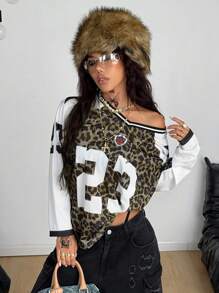 Coolane 青少年女孩时尚街头风格拼色印花宽松长袖卫衣 - 彩色 - 查看 4