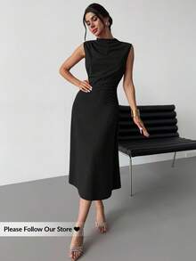 Firerie Women's Elegant Minimalist Delicate Romantic Sweet Daily Commute Wedding Party Music Festival Vacation Pleated A-Line Mini Dress, Red Camisole,Wedding Guest Dress,Elegant Dresses For Women - Black - View 3