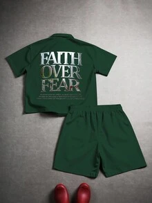 PAVTROS Set di camicia e pantaloncini casual estivi da uomo con stampa di slogan