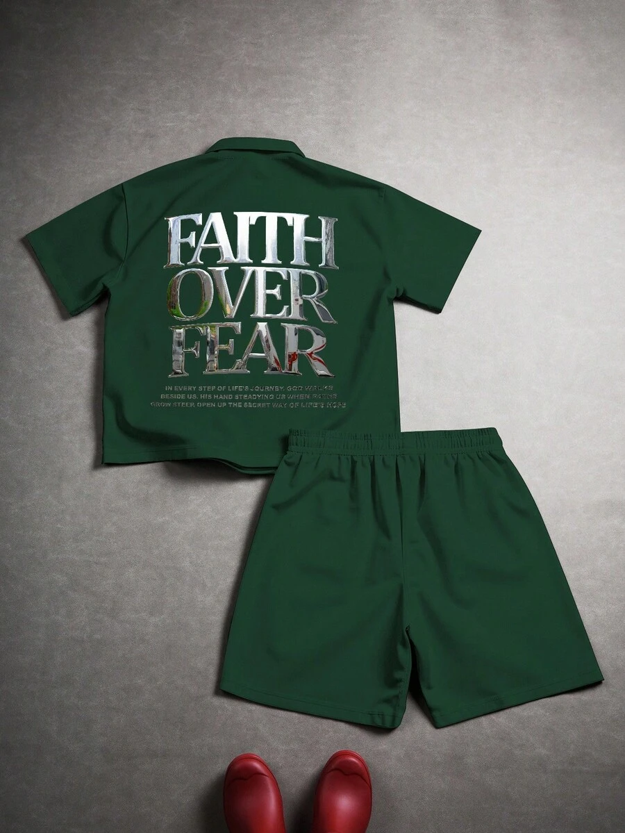 PAVTROS Set di camicia e pantaloncini casual estivi da uomo con stampa di slogan