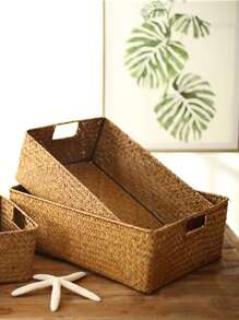 SHEIN 1PC Bamboo Storage Basket, Minimalist Woven Storage Basket For Home - Yellow - View 6