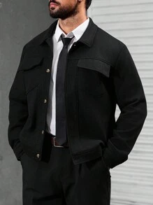 Manfinity CasualCool Men's Long Sleeve Mature Casual Solid Color Overcoat , Fall Winter - Black - View 3