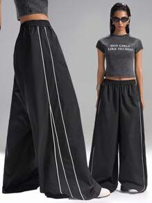 LYSMO Pantalones casuales de cintura elástica, sueltos y de pierna ancha, versátiles para mujeres