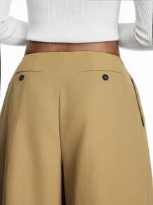 LYSMO 2025 New Arrive Minimalism Fall Women's Solid Color Pleated Pocket Wide Leg Loose Casual Pants - Khaki - View 7