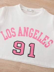 Girls Letter Graphic T-Shirt And Pleated Skirt Set, Sweet Style With Letter Print Design And High-Waisted Snug Fit Pleated Skirt - Multicolor - View 5