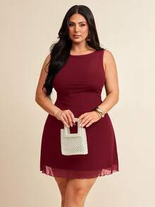 SHEIN BAE Plus Size Women's Sleeveless Mesh Dress, Spring/Summer