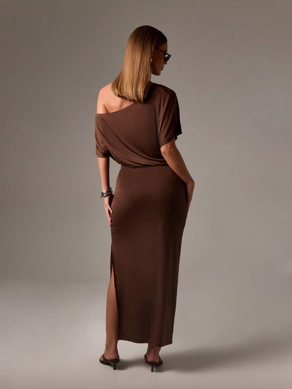 AiiRZ Off Shoulder Maxi Dress With Studded Belt