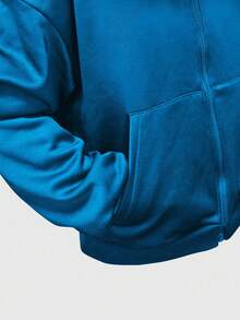 ROMWE MEN Street Life Men's Fluffy Collar Loose Short Style Sweatshirt Sweatshirt, Streetwear - Navy Blue - View 4