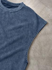 Claim Dot 男士夏季休闲水洗宽肩背心 - 藍色 - 查看 5