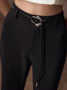 MOTF PREMIUM BUCKLE DECOR FLARE LEG PANTS - Black - View 1