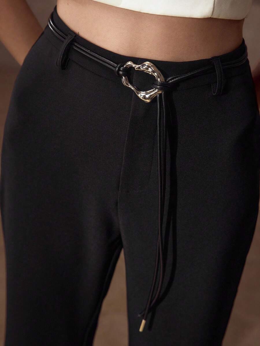 MOTF PREMIUM BUCKLE DECOR FLARE LEG PANTS - Black - View 1