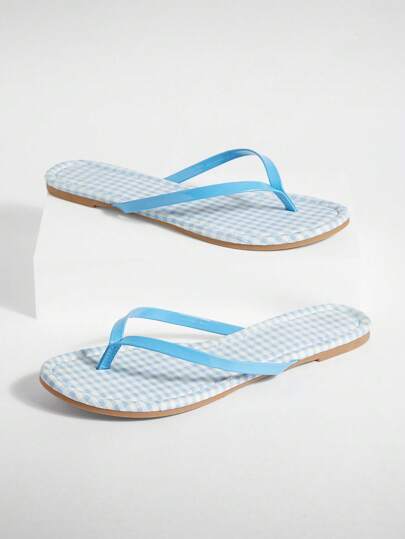 Solezae Sandalias tipo flip-flop casuales a cuadros para mujer