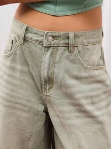 COUREZ 浅卡其色低腰牛仔短裤 / Y2K 秋季女装 秋季休闲可爱低腰度假风 - 灰色 - 查看 8