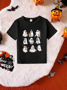 GraphicGems 小女孩基本款万圣节图案圆领短袖T恤